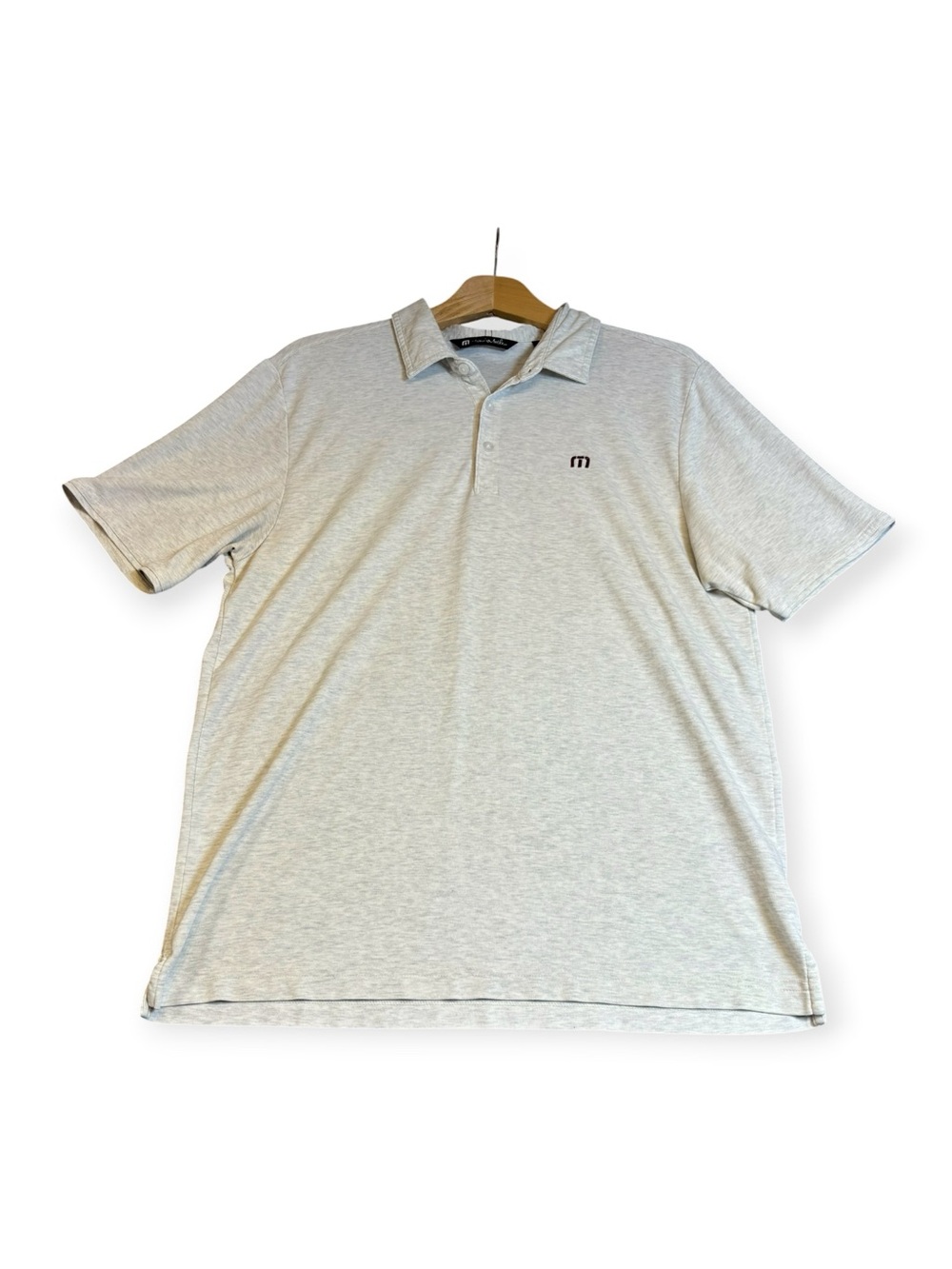 TravisMathew The Heater Golf Polo Men's Large Light Gray, Burgundy Logo EUC